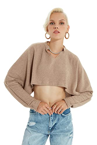 Trendyol Beige Ernte gestrickte Bluse, Beige, von TRENDYOL