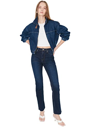 Trendyol Damen Trendyol Blue zipper bomber denim jacket Blue , Blau, L EU von TRENDYOL