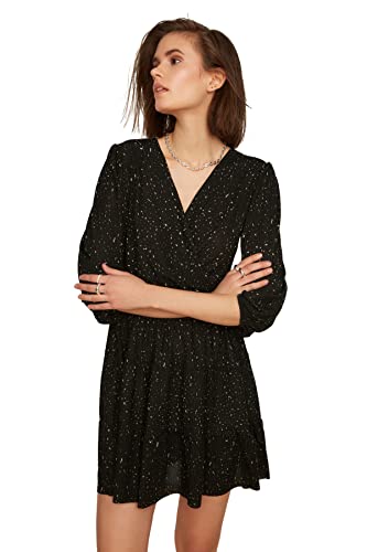 TRENDYOL Damen Schwarz Gedrucktes Gestricktes Kleid Casual Dress, Schwarz, L EU von TRENDYOL