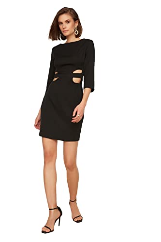 Trendyol Damen Black Waist Detailed Casual Dress, Schwarz, 38 EU von TRENDYOL