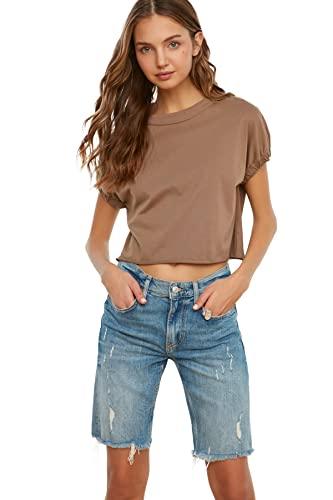 Trendyol Damen Crop Gestricktes T-shirt T Shirt, Mink, L EU von TRENDYOL