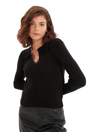 Trendyol Damen Design Regular Fit Basic Rollkragen Strickpullover Sweatshirt, Schwarz, M von TRENDYOL