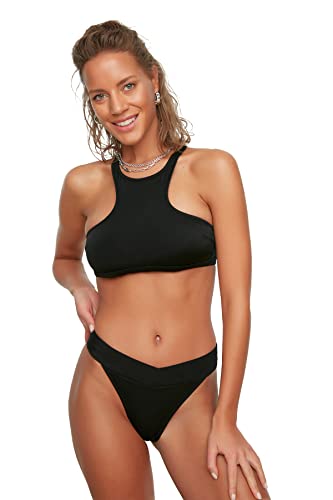 Trendyol Damen V Cut the Six Bikini Bottoms, Schwarz, 40 EU von TRENDYOL