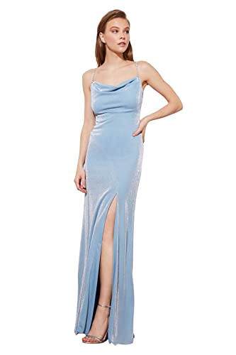 Trendyol Damen Maxi-Shift-Abendkleid, enganliegend, gestrickt, blau, 38 von TRENDYOL