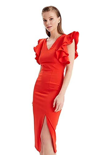 Trendyol Damen Women Midi Shift Fitted Woven Dress Damen Midi Shift Tailliertes Webkleid, Pomegranate Flower, von TRENDYOL