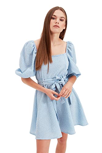 Trendyol Damen Mini Skater Regular Fit Gewebtes Kleid, blau, 38 von TRENDYOL