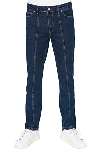 Trendyol Men's Herren Young Mittlerer Bund Straight Jeans, Navy Blue, 32 von TRENDYOL