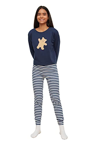 Trendyol Damen Navy Teddy Bear Printed Knitted Pajama Set, Navy, XL EU von TRENDYOL