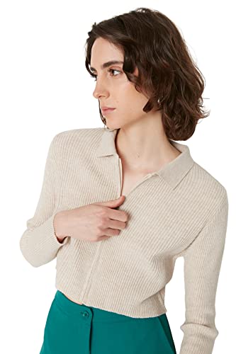 Trendyol Damen Knitwear With Beige Crop Zipper Cardigan Sweater, Beige, S EU von TRENDYOL