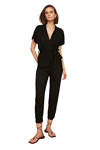 TRENDYOL Damen Gürtelte Overalls. Overall, Schwarz, 34 EU von TRENDYOL