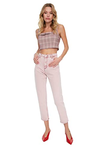 Trendyol Damen High Waist Mom Jeans, Rosa, 38 EU von TRENDYOL