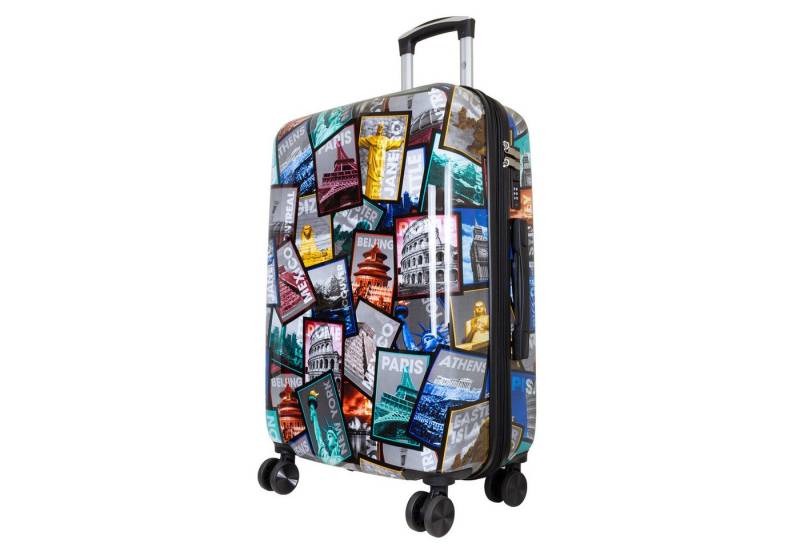 Trendyshop365 Hartschalen-Trolley City, bunter Koffer mit Motiv, 3 Größen, 4 Rollen, Zahlenschloss, Polycarbonat, Dehnfalte von Trendyshop365