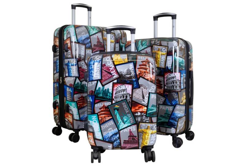 Trendyshop365 Hartschalen-Trolley City, bunter Koffer mit Motiv, 3 Größen, 4 Rollen, Zahlenschloss, Polycarbonat, Dehnfalte von Trendyshop365