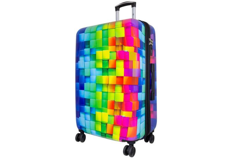 Trendyshop365 Hartschalen-Trolley Motivkoffer Mosaik mit mehrfarbigem 3D Druck, lieferbar in 3 Größen, 4 Rollen, Zahlenschloß, Polycarbonat, Dehnfalte von Trendyshop365