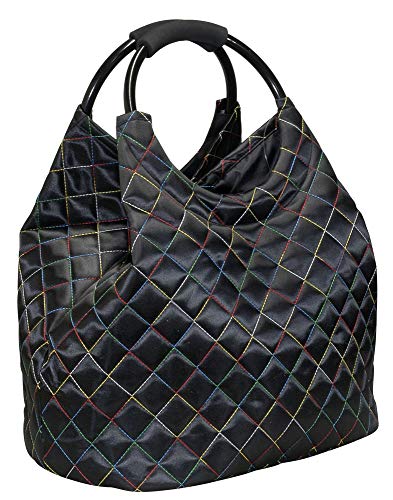 Trendyshop365 Strandtasche Einkaufstasche Shopping 34 Liter Damen-Tasche Dickes Gewebe Gesteppt (schwarz) von Trendyshop365