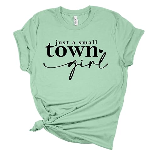 Damen-T-Shirt mit Aufschrift "Just A Small Town Girl", Herzmotiv, kurzärmelig, Grafik-T-Shirt, Minze, XX-Large von Trenz Shirt Company