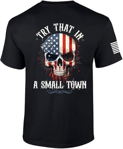 Try That in A Small Town Country Music Skull Herren-T-Shirt, kurzärmelig, Grafik-T-Shirt, Schwarz, L von Trenz Shirt Company