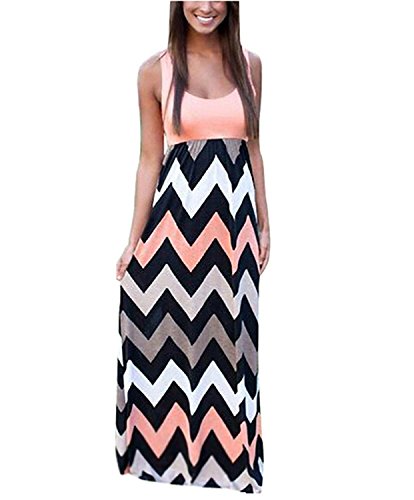 Très Chic Mailanda Sommerkleid Damen Partykleid Lang Chiffon High Waist Striped Sleeveless Beach Kleid Elegant, Pink, M von Très Chic Mailanda