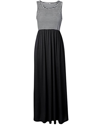 Très Chic Mailanda Sommerkleid Damen Partykleid Lang Chiffon High Waist Striped Sleeveless Beach Kleid Elegant (Large, 01-Schwarz) von Très Chic Mailanda