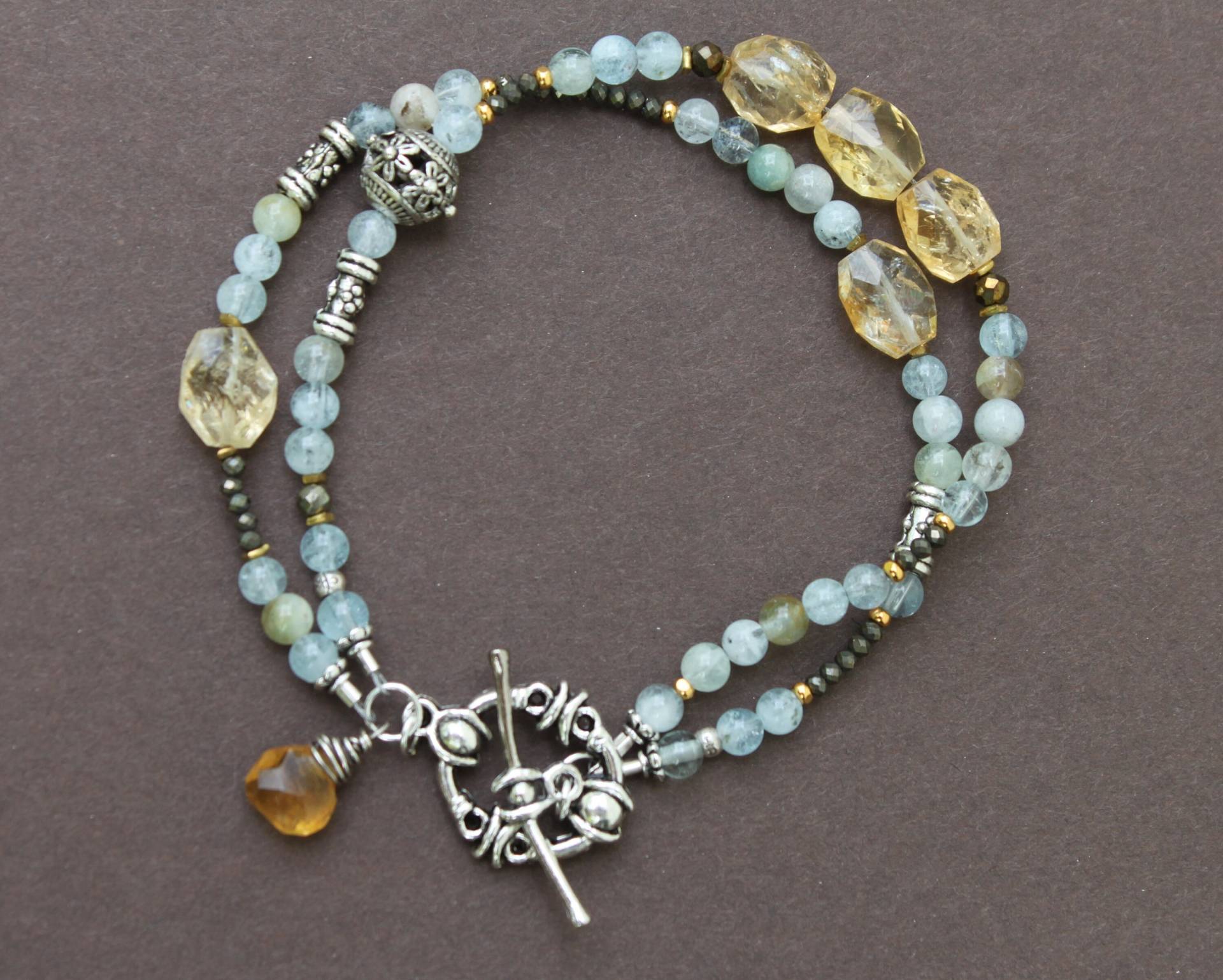 Aquamarin Citrin Pyrit Edelstein Silber Doppelstrang Handgefertigte Armband Sundance Style Aquamarin Citrin Pyrit Edelstein Silber Doppelstrang Handgefertigte Armband Sundance Style von TresJolieJewels