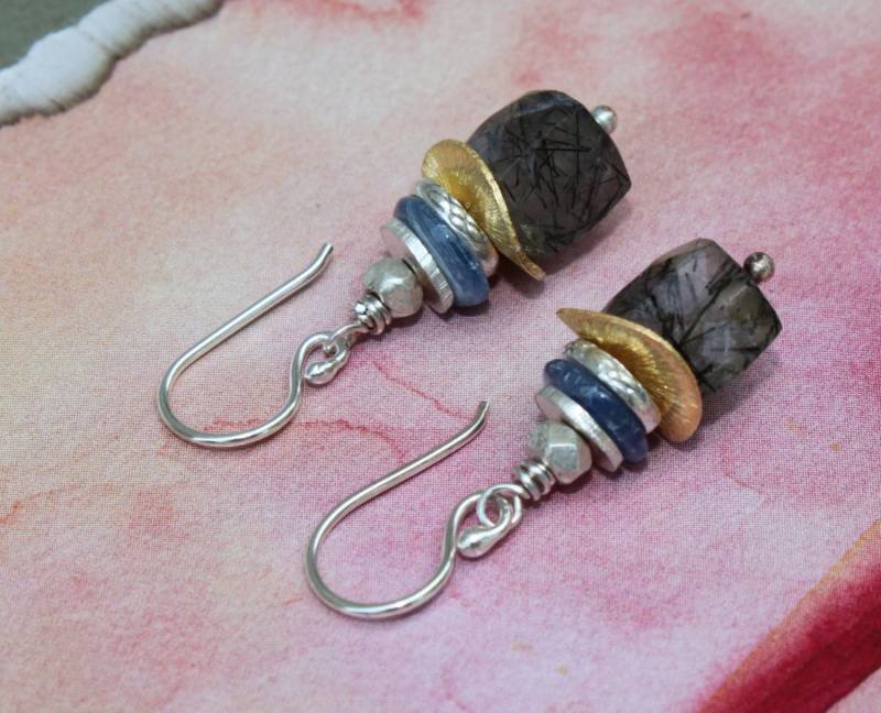 Turmalinquarz Cube Kyanit Thai Silber Ohrringe Handgemacht Stapel von TresJolieJewels