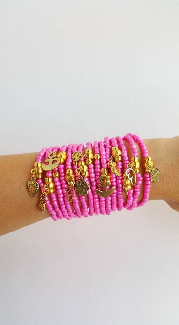 15 Rosa Armband - Freundschaftsbänder Stretch-Armband Armband-Set Sommer Schmuck Frühling-Armband Boho von TresJoliePT