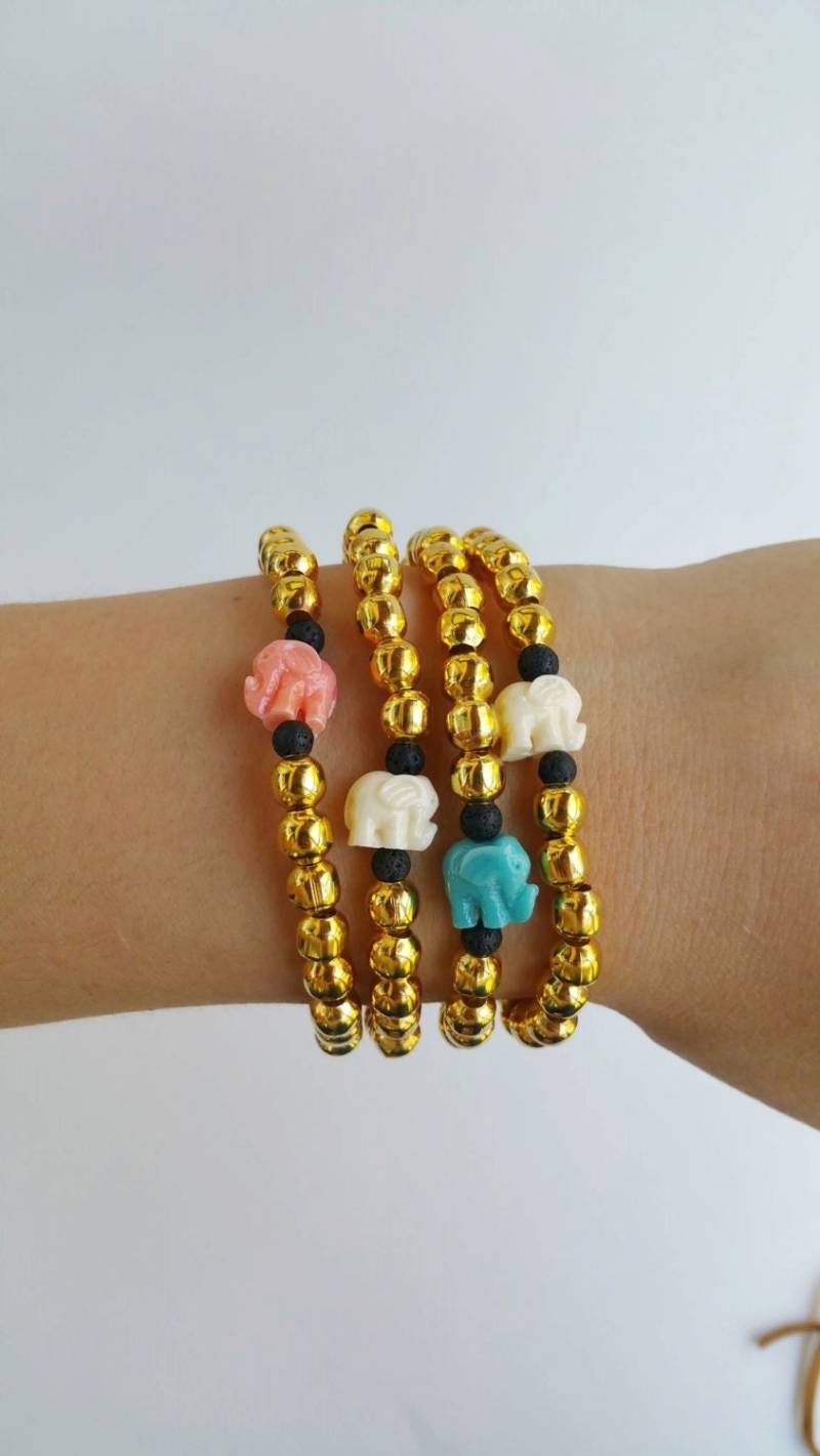 Armbänder - Yoga Schmuck Elefant Goldene Stretch Elefant-Kunststoff-Perlen Boho Stapeln von TresJoliePT