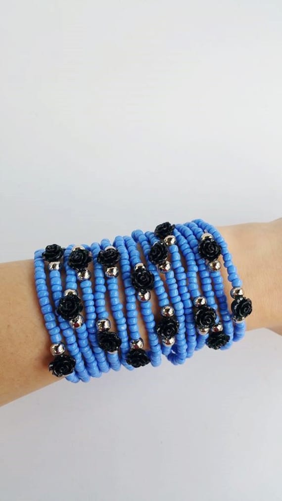Armband - Geschichteten Armbänder Stretch Blau Schwarze Rosen Festival Frühling Freundschaftsbänder Armband - Geschichteten Armbänder Stretch Blau Schwarze Rosen Festival Frühling Freundschaftsbänder von TresJoliePT