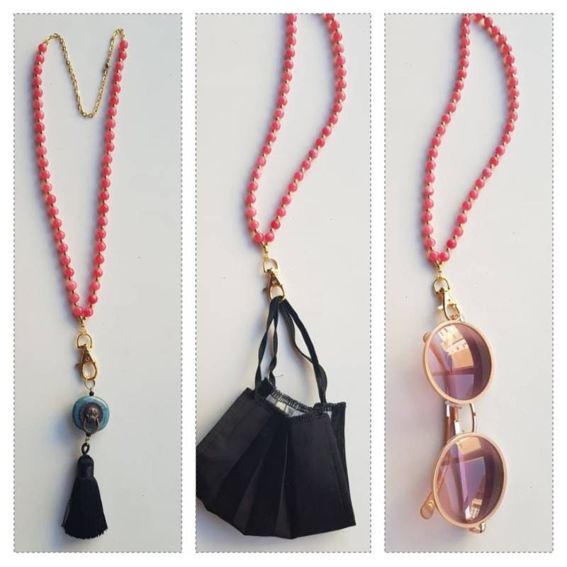 Brillekette, Brillenhalter, Gesichtsmaske Riemen, Sonnenbrille Kette, 3 in 1, Lange Halskette, Quaste Halsketten, Boho Rote Halskette von TresJoliePT