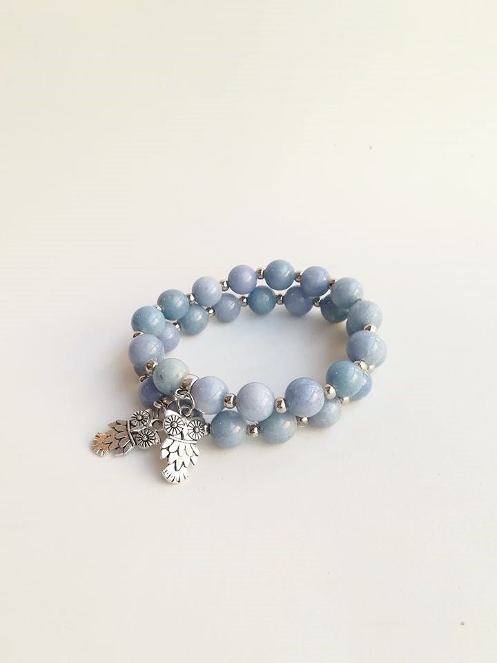 Edelsteinarmband Set Von Zwei Perlen Armbänder - Eule-Armband Stretch Perlen-Schmuck Boho Chic Blaue Edelsteinarmband Set Von Zwei Perlen Armbänder - Eule-Armband Stretch Perlen-Schmuck Boho Chic Blaue von TresJoliePT