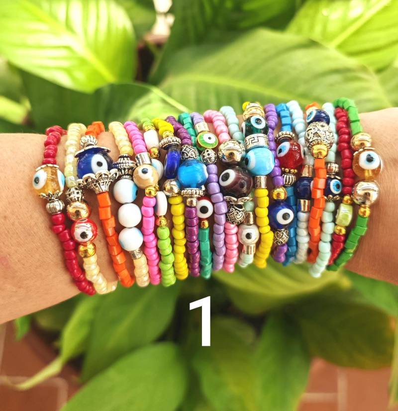 Evil Eye Schutzarmband Stapel Für Frau Layering Armband Sie Perfektes Geschenk Mädchen Malo Ojo Spiritueller Schmuck Glücksbringer Amulett von TresJoliePT
