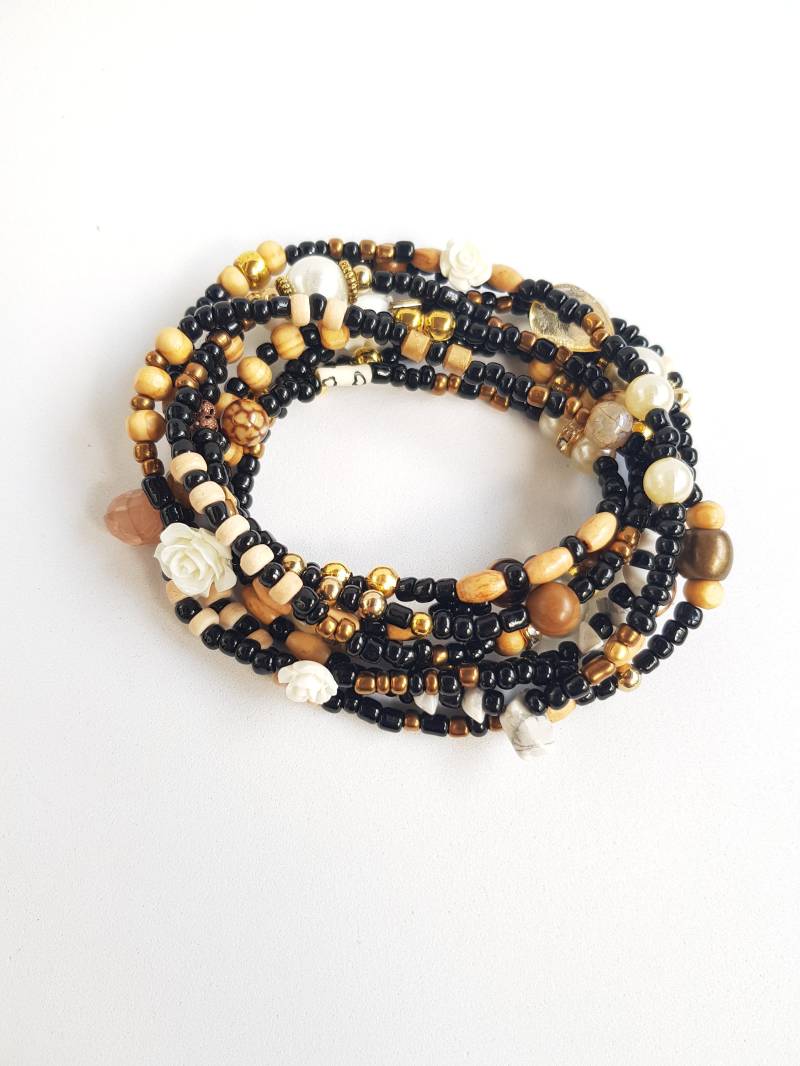 Extra Langes Wickelarmband Aus Schwarzen Perlen - Halskette Oder Armband Lagenarmband Stapelarmband Langer Strangschmuck Muttergeschenk von TresJoliePT