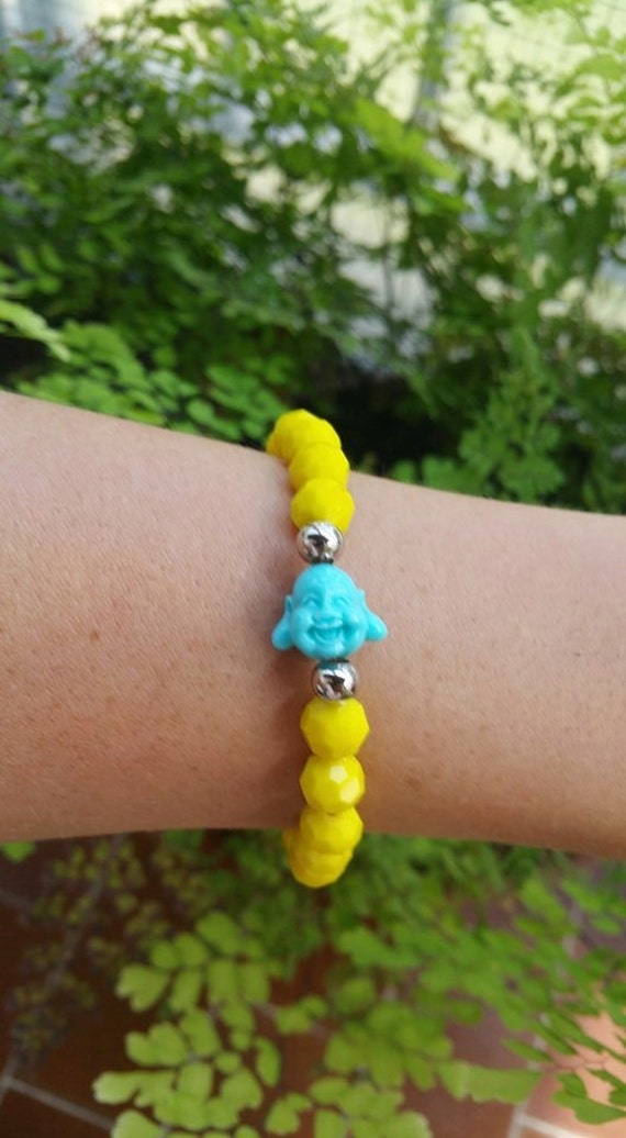 Facettierter Edelstein Perlen Armbänder - Stretch-Armband Gelb Schmuck Edelsteinarmband Yoga Blauen Buddha Schutz Anhänger von TresJoliePT