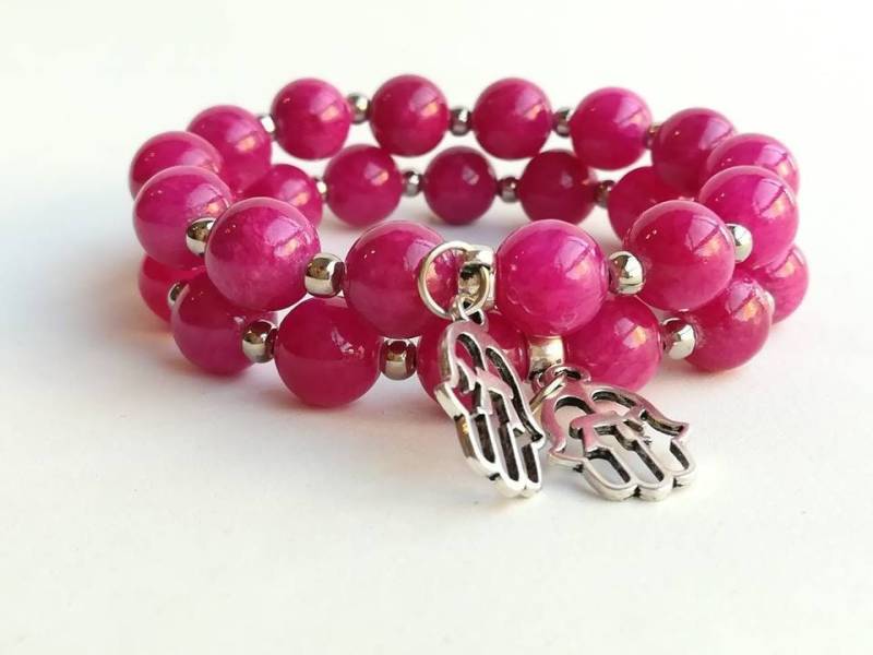 Facettierter Edelstein Perlen Armbänder - Stretch-Armband Rosa Edelstein-Armband Yogaschmuck Hand Der Fatima, Rosa Steinen Facettierter Edelstein Perlen Armbänder - Stretch-Armband Rosa Edelstein-Armband Yogaschmuck Hand Der Fatima, Rosa Steinen von TresJoliePT