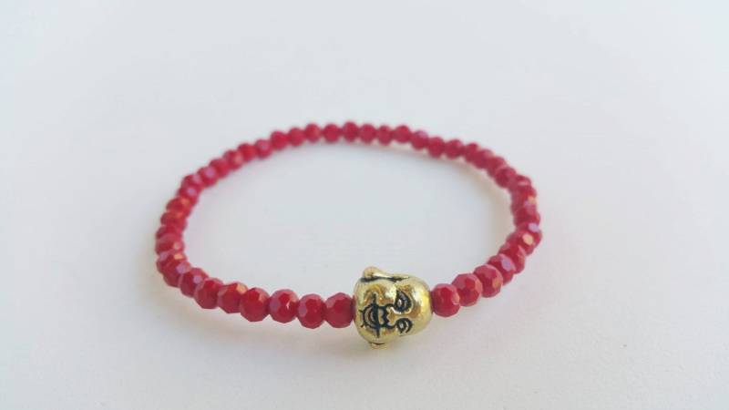 Facettierter Edelstein Perlen Armbänder - Stretch-Armband Rot Schmuck Edelstein-Armband Yogaschmuck Buddha Golden Buddha von TresJoliePT