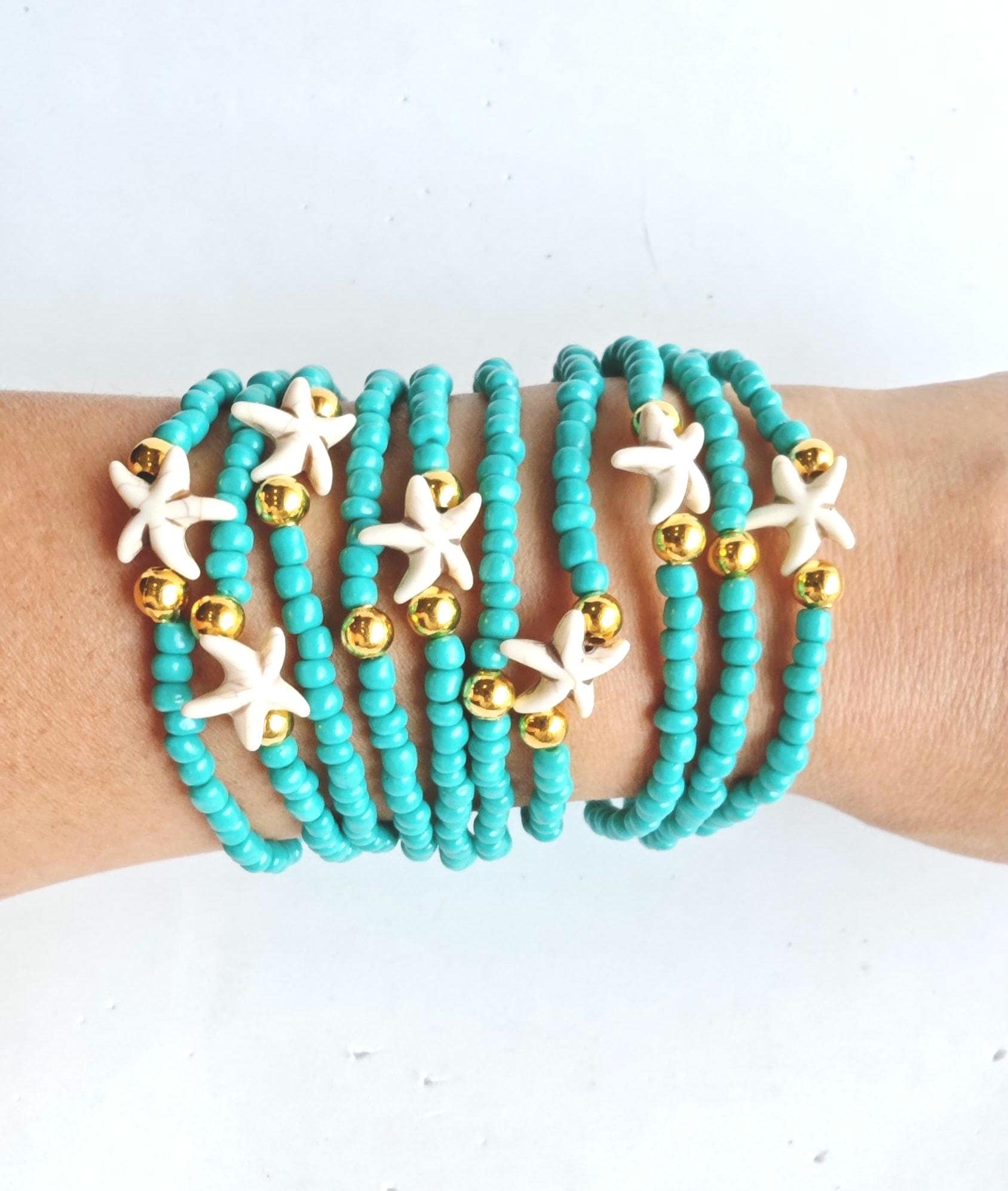 Freundschaftsarmband - Boho Chic Stretch-Armbänder Seestern Ozeanschmuck Meer Türkisarmband Layering Stack Weißer Stern Freundschaftsarmband - Boho Chic Stretch-Armbänder Seestern Ozeanschmuck Meer Türkisarmband Layering Stack Weißer Stern von TresJoliePT