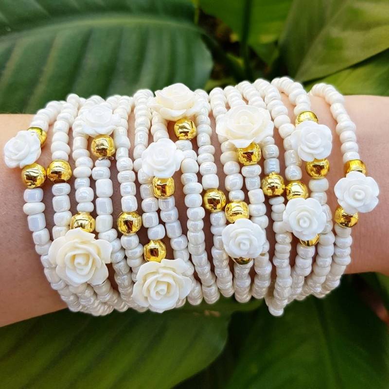 Frühlingsarmband - Brautgeschenk Hochzeitsarmbänder Stretcharmbänder Weiße Armbänder Rosenarmbänder Rosen Perfektes Geschenk Frühlingsarmband - Brautgeschenk Hochzeitsarmbänder Stretcharmbänder Weiße Armbänder Rosenarmbänder Rosen Perfektes Geschenk von TresJoliePT