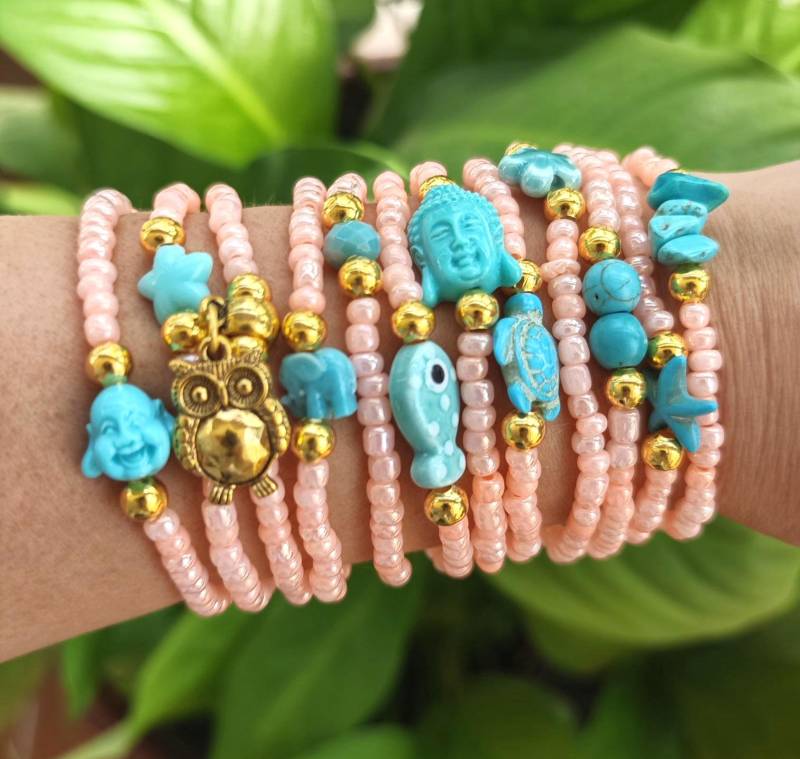 Frühlingsschmuck - Perlenarmband Layering-Armband Freundschaftsarmband Stretch-Armbänder Elefant Und Buddha Frühlingsarmband Boho von TresJoliePT