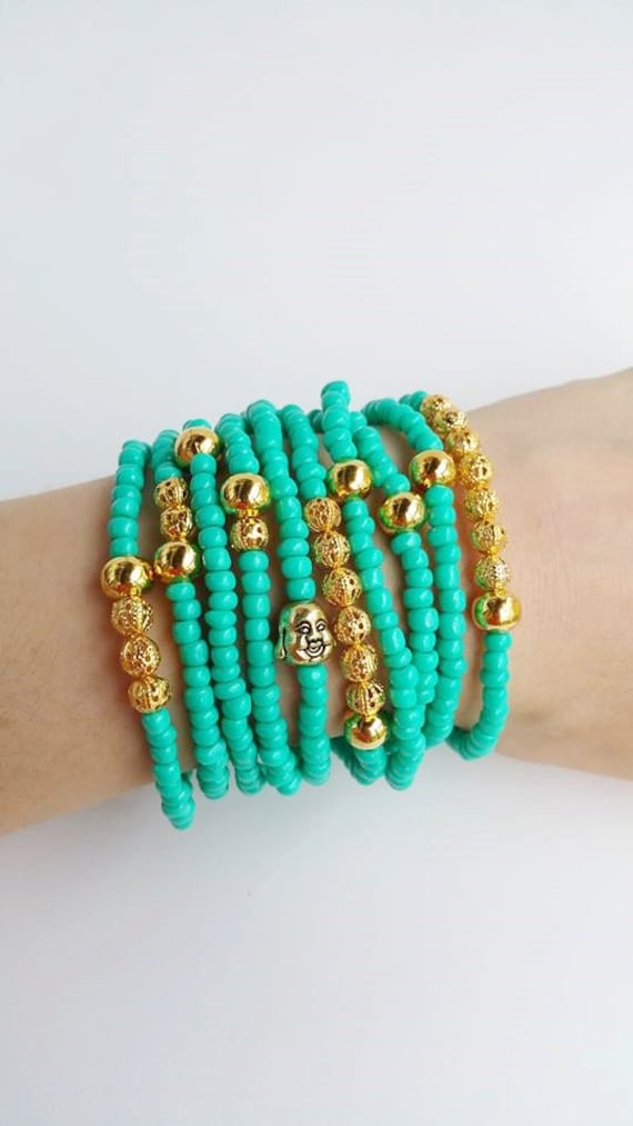 Grün-Türkis, Filigranen Armband, Filgree Schmuck, Schichtung-Armbänder, Perlen Freundschaft Armbänder, Buddha Schmuck von TresJoliePT