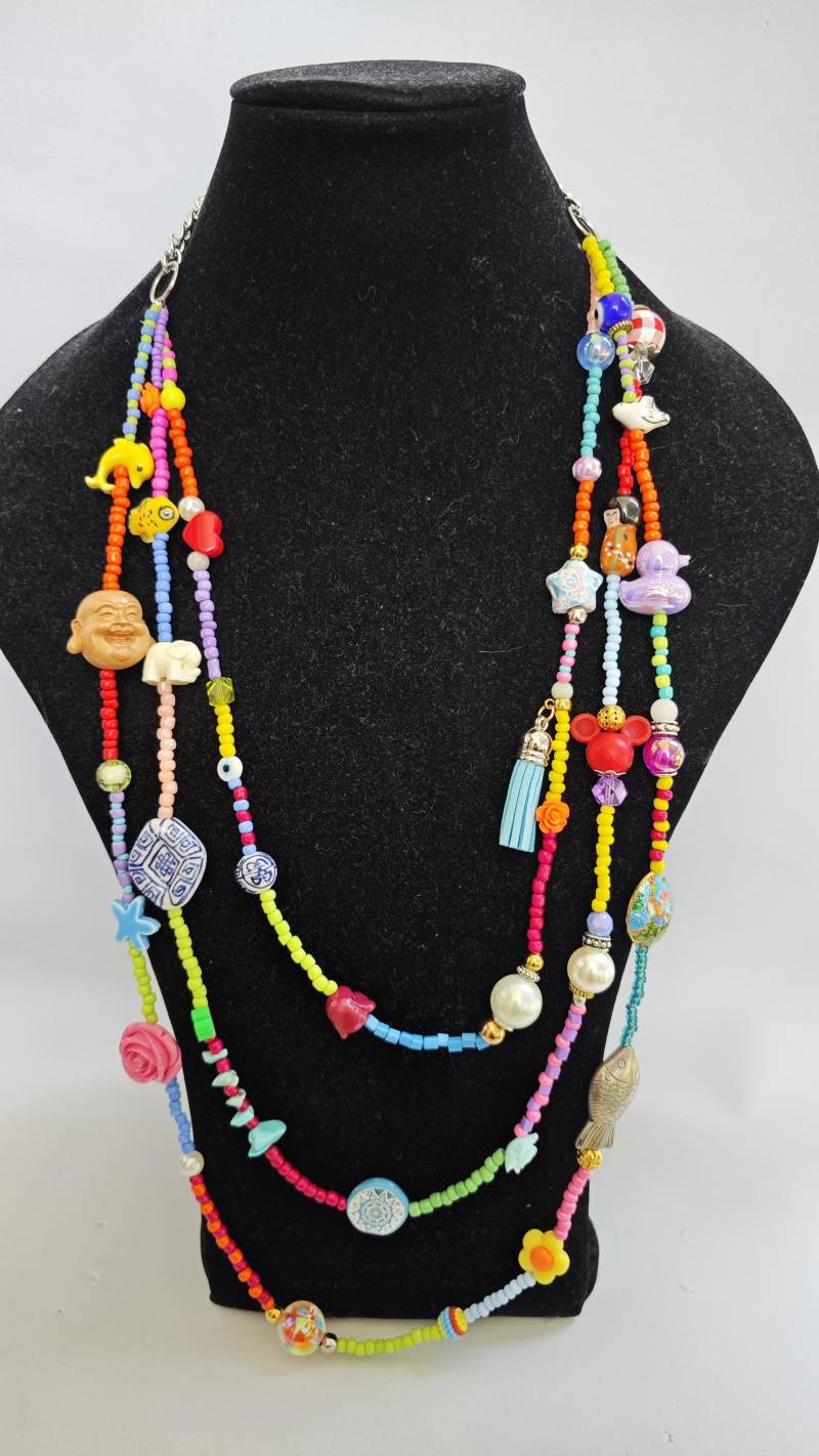 Klobige Halskette - Mehrschichtige Bunte Lange Quasten-Halskette Große Halsketten Boho von TresJoliePT