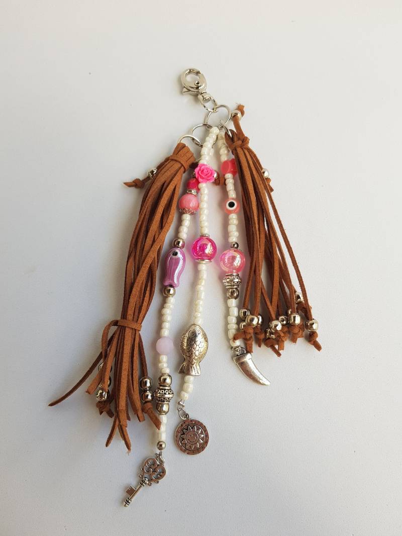 Lederquaste, Stammes-Schlüsselanhänger, Boho-Fransen, Schlüsselanhänger-Anhänger, Lederfransen, Schlüsselanhänger-Quaste von TresJoliePT