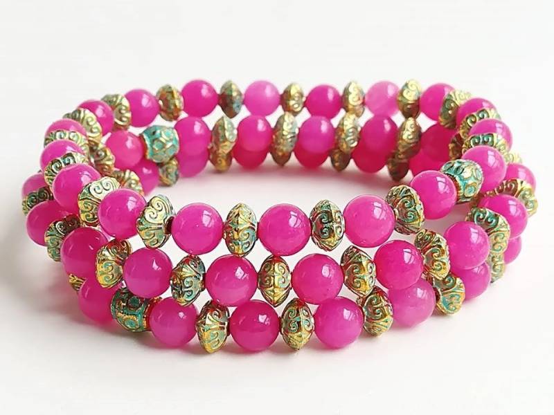 Perlenstickerei Perlen Armbänder, Rosa Armband-Set, Magenta Schmuck, Stretch, Schichtung Boho Chic, Armband, Stapelns von TresJoliePT