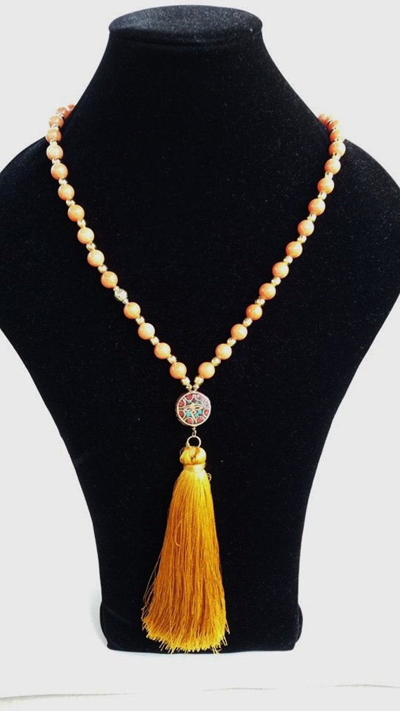 Quaste Schmuck - Lang Orange Halskette Halsketten Lange Boho Edelsteinhalskette Große Schutz von TresJoliePT