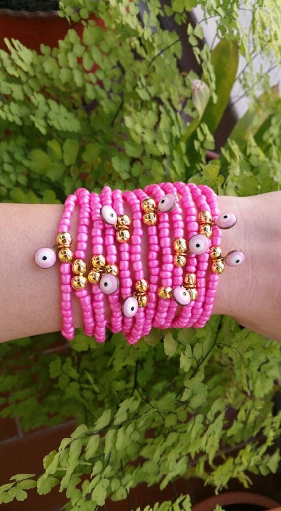 Rosa Schmuck - Schutz Stretcharmband Evil Eye Charm Boho Dehnbare Armbänder Glücksbringer Stapelbar Rosa Schmuck - Schutz Stretcharmband Evil Eye Charm Boho Dehnbare Armbänder Glücksbringer Stapelbar von TresJoliePT