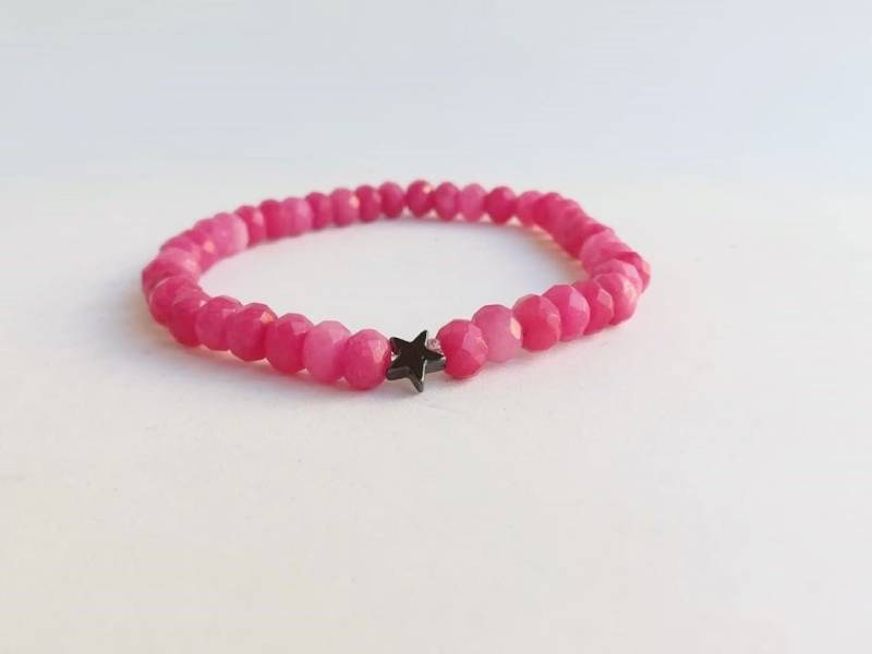 Stern Sie, Armband, Schmuck, Armkettchen, Zierlich, Facettierte Edelstein Perlen Stretch-Armband, Rosa Edelstein-Armband von TresJoliePT