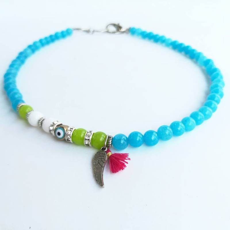 Weihnachtsgeschenk, Blaues Halsband, Damenhalsband, Kleine Mädchenhalskette, Blaue Perlenkette, Quastenhalskette, Rosa Quaste, Malo Ojo, Böser Blick Weihnachtsgeschenk, Blaues Halsband, Damenhalsband, Kleine Mädchenhalskette, Blaue Perlenkette, Quastenhalskette, Rosa Quaste, Malo Ojo, Böser Blick von TresJoliePT