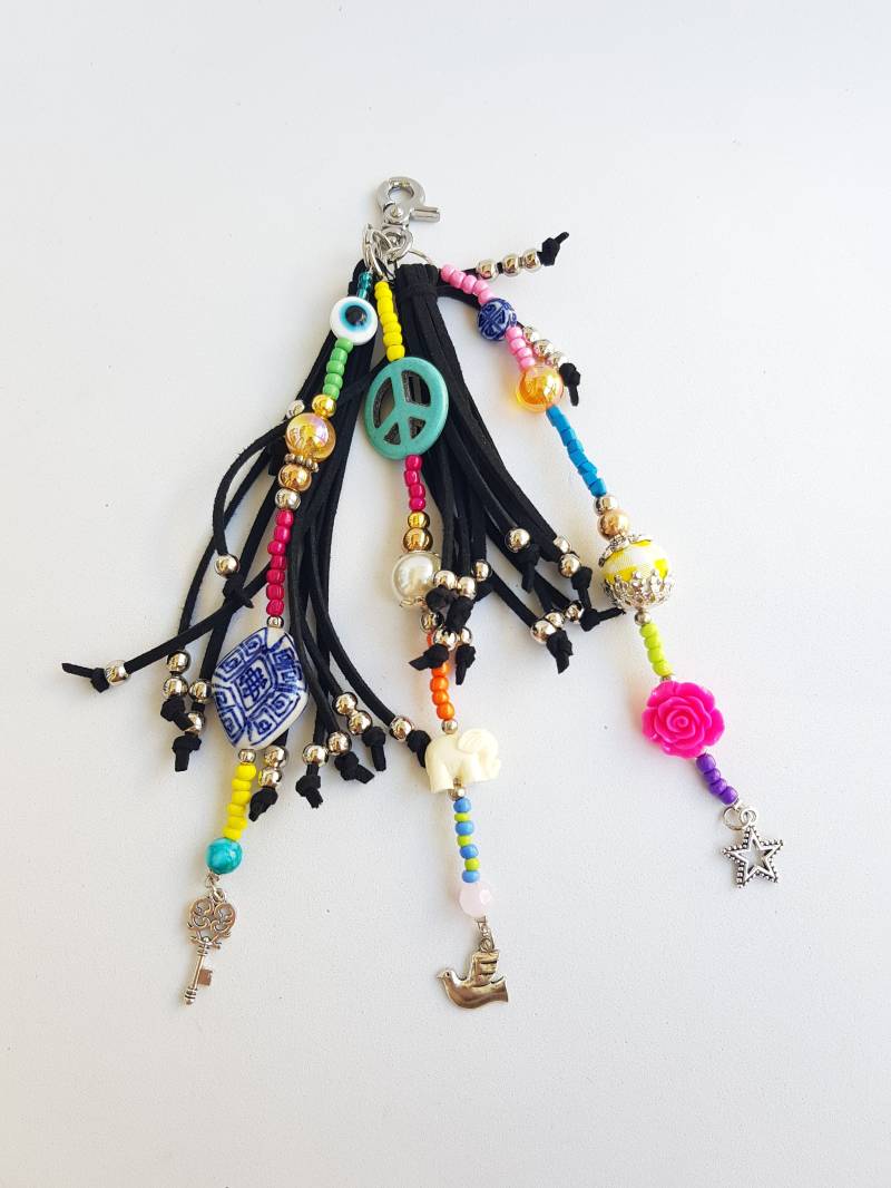 Wildleder-Reißverschluss-Anhänger, Boho-Tasche Mit Fransen, Lederquaste, Schlüsselanhänger, Boho-Schlüsselanhänger, Leder, Geldbörsen-Charme, Quasten von TresJoliePT