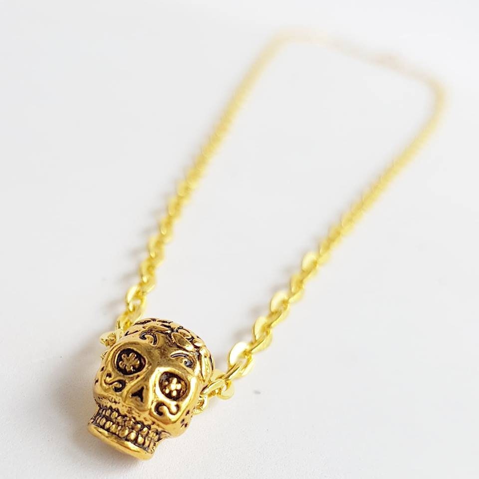 Zierliche Halskette, Einfache Schädel Dia De Los Muertos Zarte, Gold Halsband, Einfach Zierliche Halskette, Einfache Schädel Dia De Los Muertos Zarte, Gold Halsband, Einfach von TresJoliePT