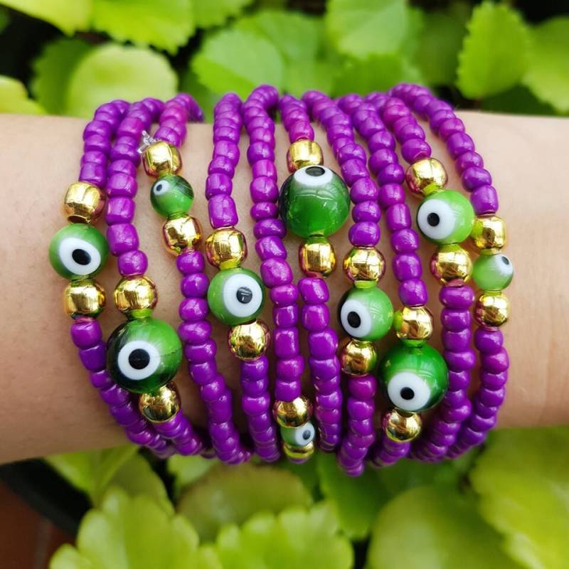 stapelschmuck - Freundschaftsarmbänder Boho Chic Sommer Perlenarmband Grüner Böser Blick Schutzarmband Lila Armbänder von TresJoliePT