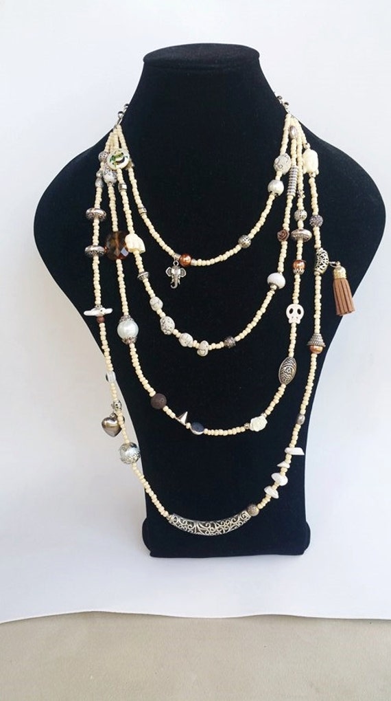 statement Halskette - Schichtung Weiß Neckart Mehrschicht-Halsketten Klobige Quaste Schmuck Herz von TresJoliePT